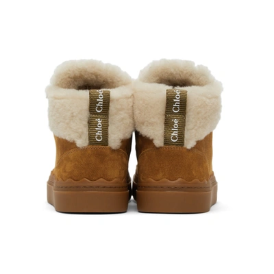 Shop Chloé Brown Shearling Lauren High-top Sneakers In 243 Natbrn