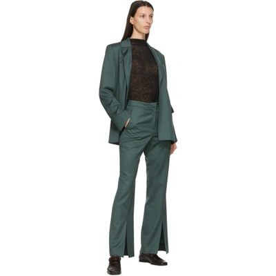 Shop Lvir Green Slit Bell Bottom Trousers In Blue Green