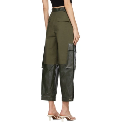 Shop Drae Khaki Faux-leather Paneled Trousers