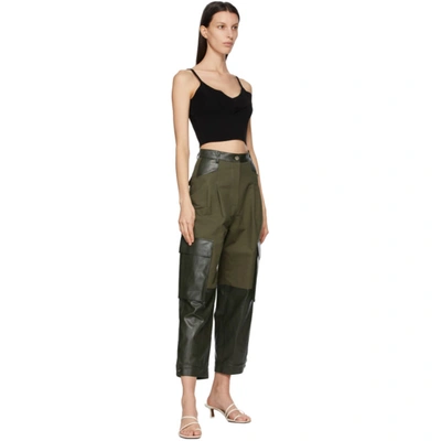 Shop Drae Khaki Faux-leather Paneled Trousers