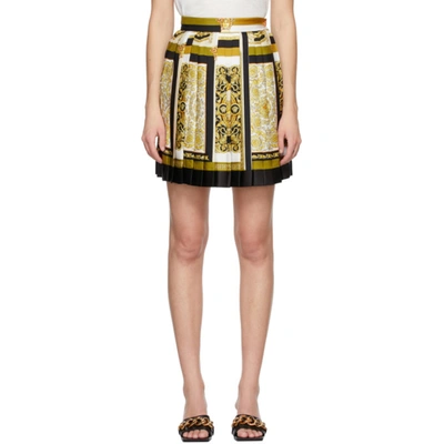 Shop Versace Multicolor Silk Barocco Mosaic Miniskirt In Gold