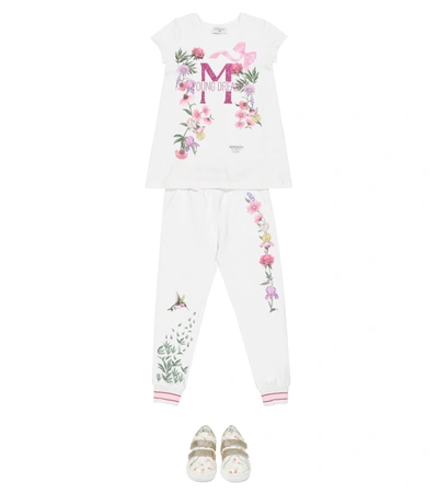 Shop Monnalisa Embroidered Stretch-cotton Trackpants In White