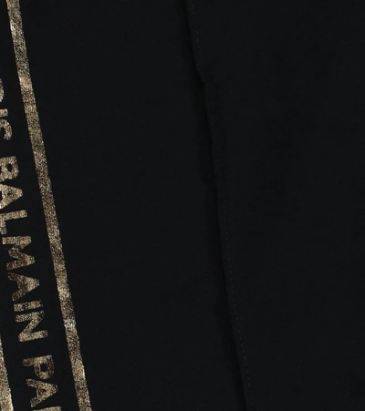 Shop Balmain Logo Cotton Jersey Leggings In Black