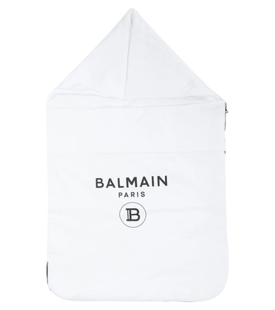 Shop Balmain Baby Logo Cotton Bunting Bag In White