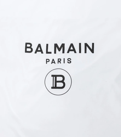 Shop Balmain Baby Logo Cotton Bunting Bag In White