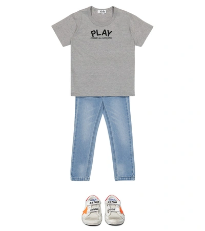 Shop Comme Des Garçons Play Play Logo Cotton T-shirt In Grey