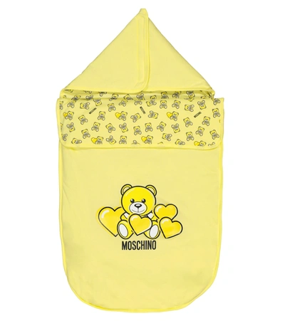 Shop Moschino Baby Printed Cotton Bunting Bag In Yellow