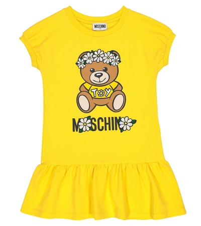 Shop Moschino Logo Stretch-cotton T-shirt Dress In Yellow