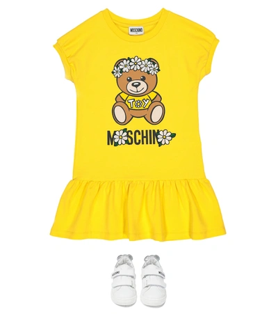 Shop Moschino Logo Stretch-cotton T-shirt Dress In Yellow