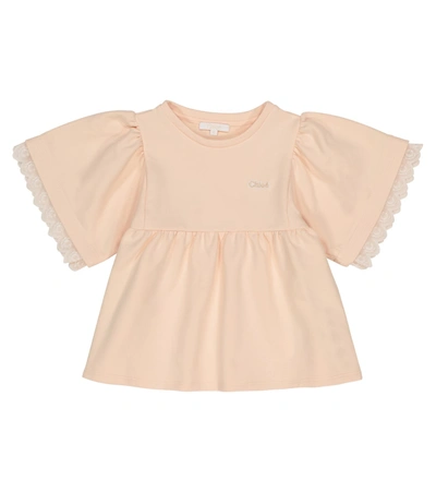 Shop Chloé Cotton-blend Jersey Top In Pink