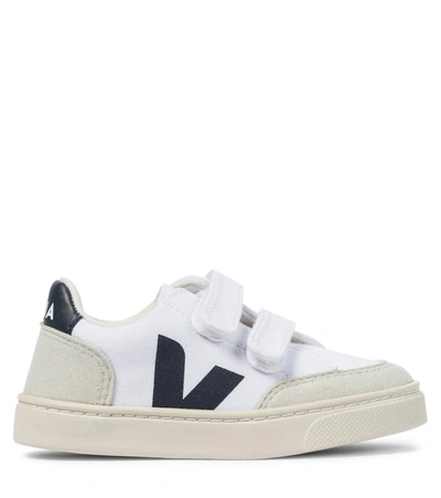 Shop Veja V-12 Canvas And Faux Suede Sneakers In White