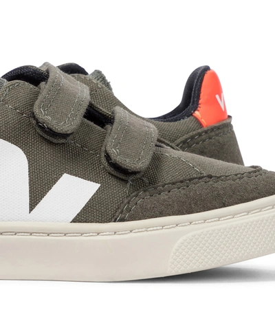 Shop Veja V-12 Canvas And Faux Suede Sneakers In Brown