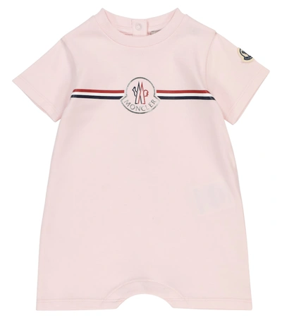 Shop Moncler Baby Logo Cotton-jersey Bodysuit In Pink
