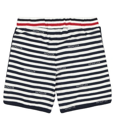 Shop Moncler Striped Cotton Jersey Shorts In Blue