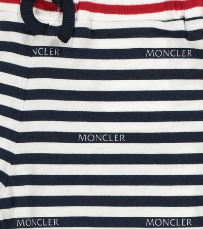 Shop Moncler Striped Cotton Jersey Shorts In Blue