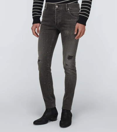 Shop Balmain Straight-leg Distressed Jeans In Black