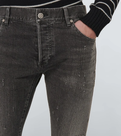 Shop Balmain Straight-leg Distressed Jeans In Black