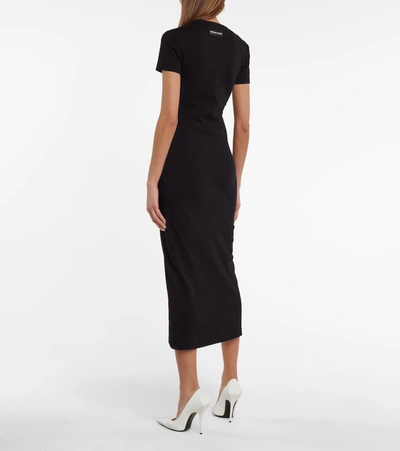 Shop Marine Serre Stretch-cotton Midi Dress In Black