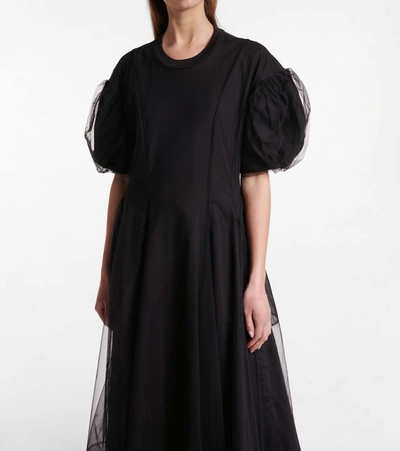 Shop Simone Rocha Cotton And Tulle Midi Dress In Black
