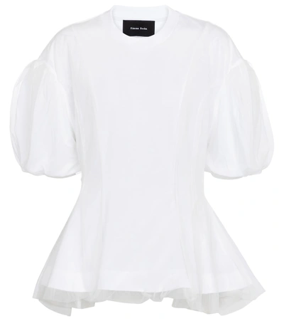 Shop Simone Rocha Cotton And Tulle Peplum Top In White