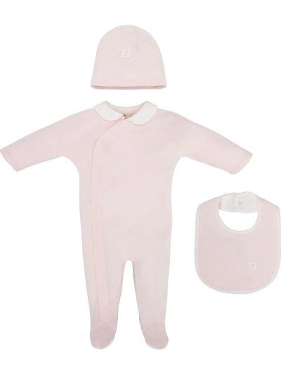 Shop Fendi Logo-embroidered Babygrow Set In Pink