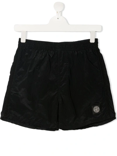 Shop Stone Island Junior Teen Shell Shorts In Black