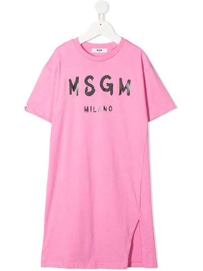 Shop Msgm Logo-print Short-sleeved T-shirt Dress In Pink