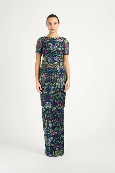 Shop Marchesa Notte Embroidered Guipure Column Gown