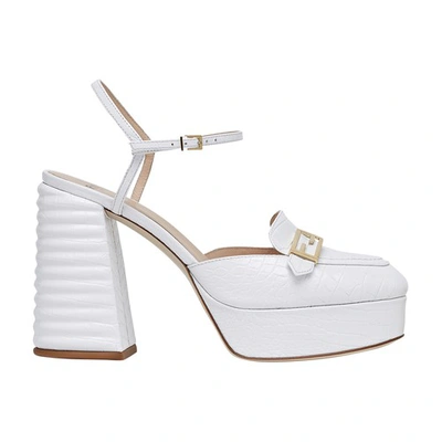 Shop Fendi Leather Promenade Loafers In Blanc