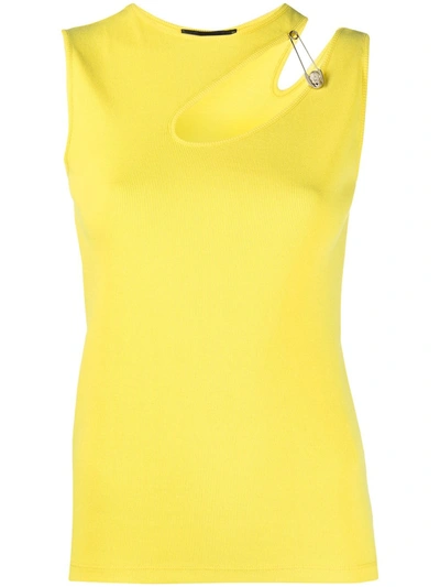 Shop Philipp Plein Cutout Safety Pin T-shirt In Yellow