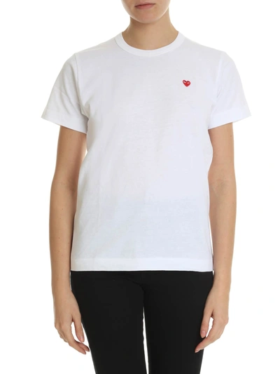 Shop Comme Des Garçons Play White T-shirt With Red Heart