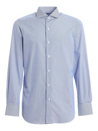 Shop Finamore 1925 Striped Giza 45 Cotton Shirt In Blue