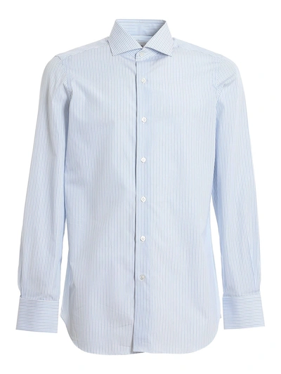 Shop Finamore 1925 Striped Giza 45 Cotton Shirt In Light Blue