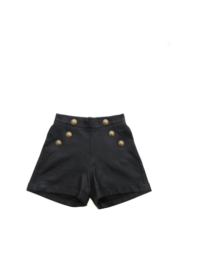 Shop Balmain Branded Buttons Bermuda Shorts In Black