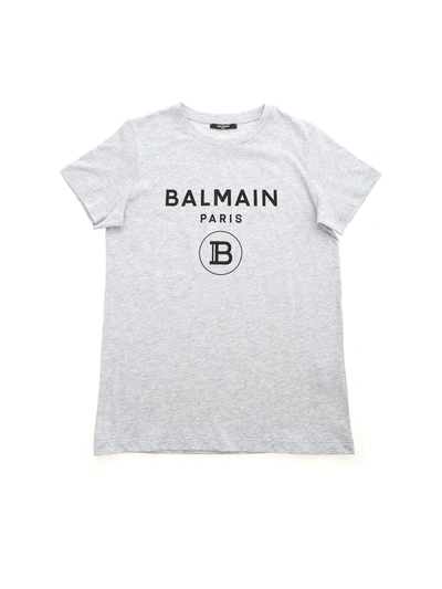 Shop Balmain Logo Print T-shirt In Grey