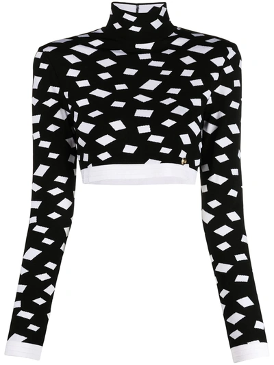 Shop Balmain Geometric-print Knitted Jumper In Black
