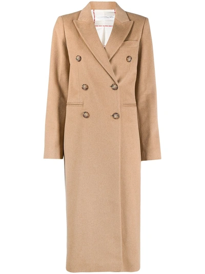 Shop Victoria Beckham Double-breasted Long Coat In Brown