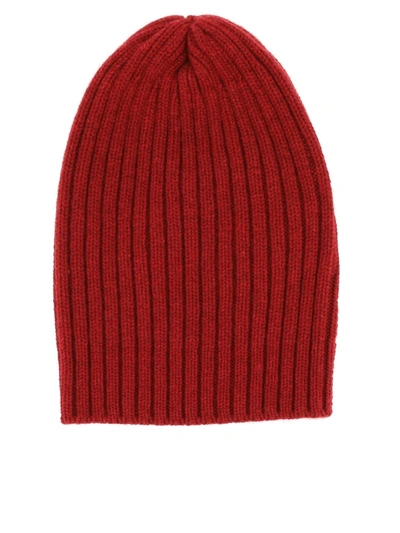 Shop Fedeli Ribbed Cashmere Beanie In Red