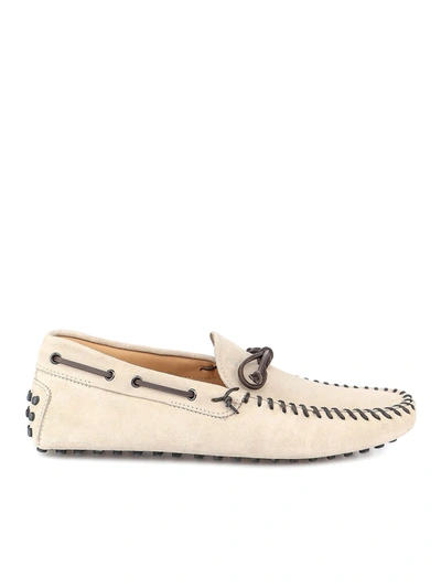 Shop Tod's Gommino Driving Suede Loafers In Cream