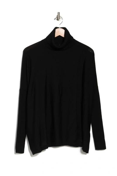 Shop Allsaints Koko Merino Wool Turtleneck Wrap Sweater In Black/black