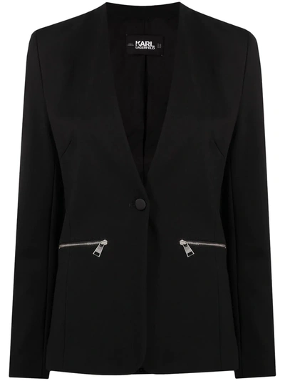 Shop Karl Lagerfeld V-neck Blazer Jacket In Black