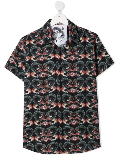 Shop John Richmond Junior All-over Snake Print Shirt In Black