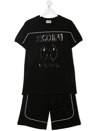 Shop Moschino High-shine Logo Tracksuit In Black