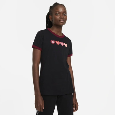 Nike Logo Hearts Graphic Ringer T-shirt In Black,team Red | ModeSens