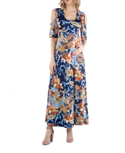 Shop 24seven Comfort Apparel Open Shoulder Paisley Maternity Maxi Dress In Print