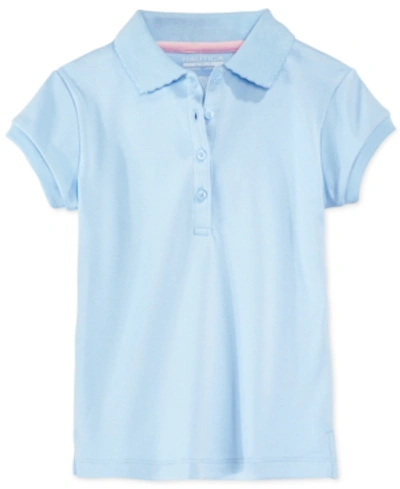 Shop Nautica Little Girls Uniform Short Sleeve Interlock Polo Shirt In Light Blue