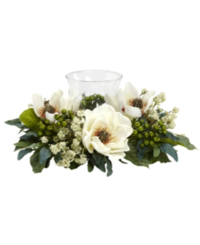 Nearly Natural Artificial Magnolia Floral Candelabrum In White