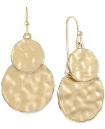 Shop Style & Co Gold-tone Double Hammered Disc Drop Earrings, Created For Macy's