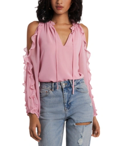 Shop 1.state Trendy Plus Size Ruffled Cold-shoulder Top In Rose Pink