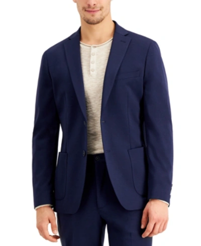 Shop Calvin Klein Men's Slim-fit Stretch Navy Blue Suit Jacket In Black